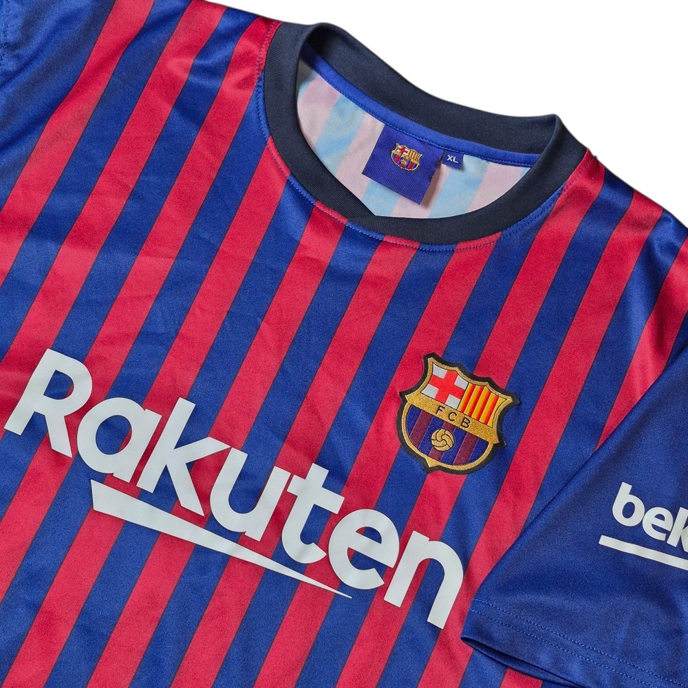 FC Barcelona Messi 10 Men's XL Blue Red‎ Stripe Soccer Jersey Rakuten Fan Shirt